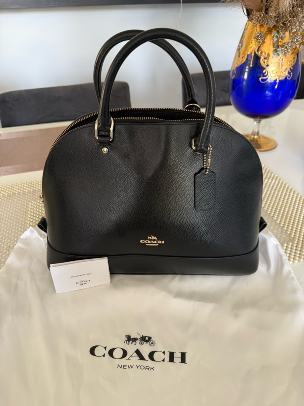 Coach Black Pebbled Leather Satchel with Gold Hardware
